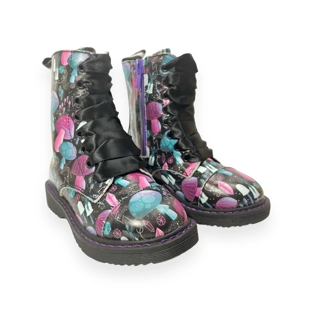 Spellbound Soles Kids Mushroom High‎ Top Chunky Combat Boots Pinks Blues Black